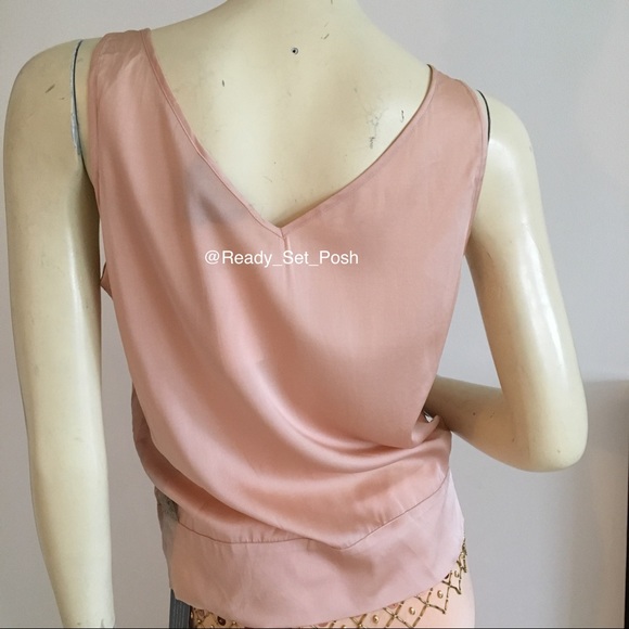 Vintage Herve Leger pink silk faux wrap front Tank top with lace trim. - Picture 6 of 8